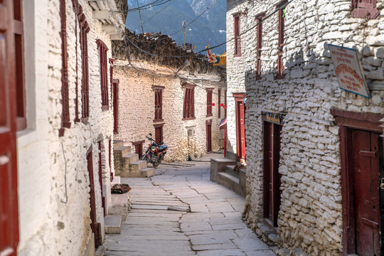 Nepal. The view on Annapurna trail track. Marpha village