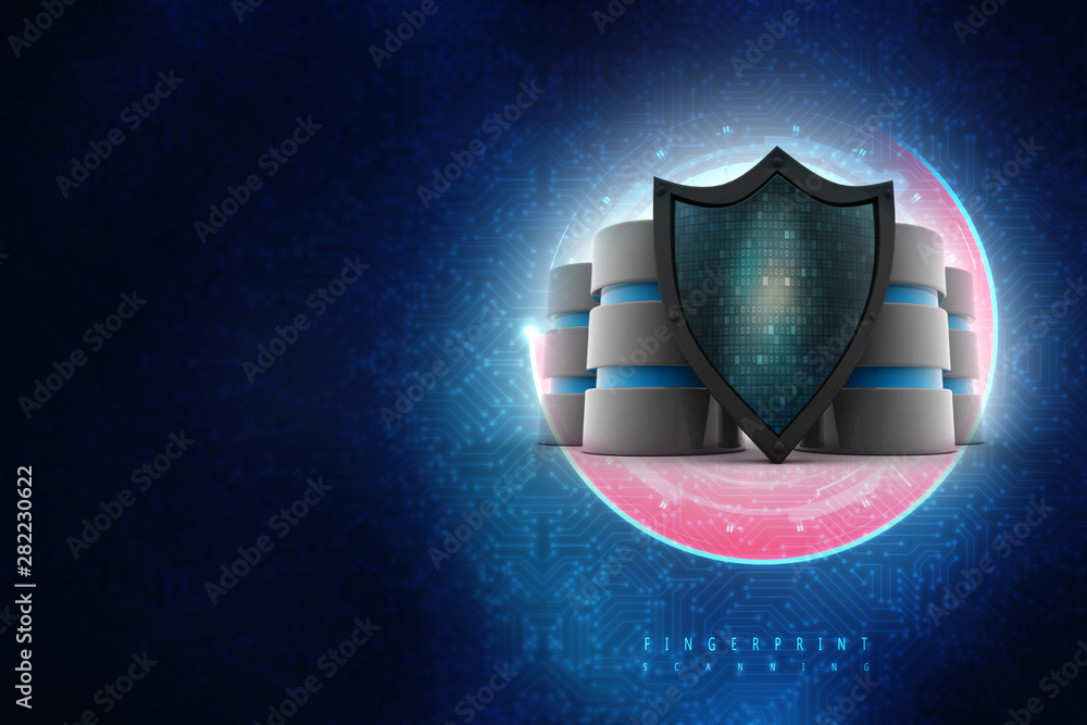 Poster 3d rendering database and computer data security concept