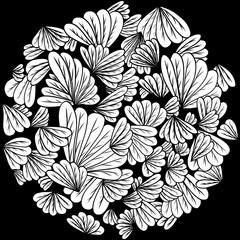 Coloring book, white picture. Leaves of flowers similar to wings. Vector