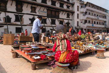 Kathmandu-18.03.2019: The durbar square market in Kathmandu