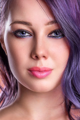Fototapeta premium portrait of a beautiful girl close-up, face with makeup