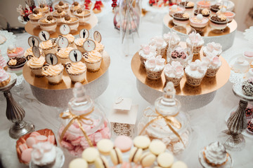 Candy bar. Table with sweets, candies, dessert