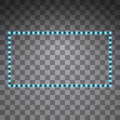 Shining blue led vector rectangle frames, neon illumination on transparent background. Glowing decorative rectangle tapes of diode ecological lamps light effect for banners, web-sites