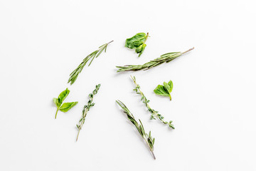 Store up medicinal herbs on white background top view