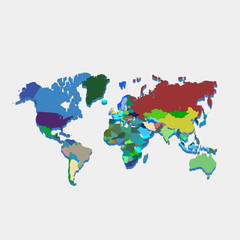 3d World Colorful Map with Outlined Continents