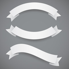 Set of White Paper Wavy Ribbons or Flags