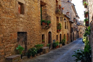 Fototapeta na wymiar Architecture; Typical stone building of the Pyrenees mountains, Ainsa, Spain