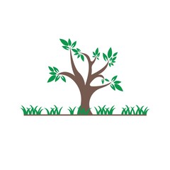 Vector illustration logo with tree and grass