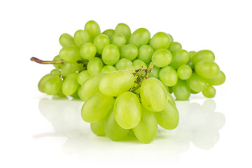 Lot of whole fresh green grape small bunch is in the front isolated on white background