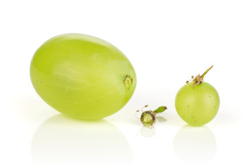 Group of two whole one piece of fresh green grape isolated on white background