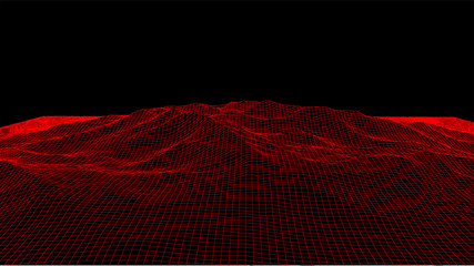 Abstract wireframe background.3D grid technology illustration landscape.