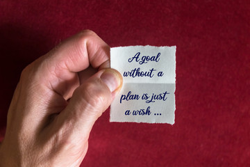 a goal without a plan is just a wish - motivational handwriting on a napkin with a cup of coffee