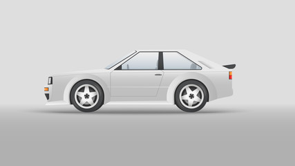 Realistic Sport car. Design retro hatchback Car. Template vector isolated car on white background, isolated, side view. Vector illustration.