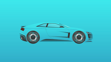 Simple design super car. Picture realistic blue sport car. Vector illustration.