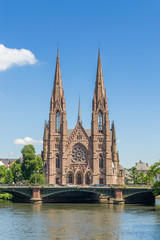 Fototapeta na wymiar Cityscape of Strasbourg and the Reformed Church Saint Paul, France