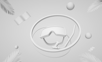 Clean 3d image render White Backdrop Fresh still life holiday illustration Fresh Summer vacation composition Items Objects on background