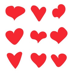 Beautiful red set hearts isolated on the white background