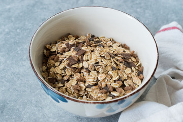 Muesli Granola with Bitter Chocolate Pieces without Milk.
