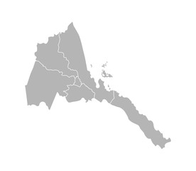 Vector isolated illustration of simplified administrative map of Eritrea. Borders of the regions. Grey silhouettes. White outline