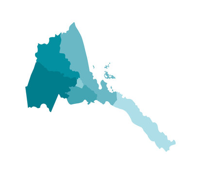 Vector isolated illustration of simplified administrative map of Eritrea. Borders of the regions. Colorful blue khaki silhouettes