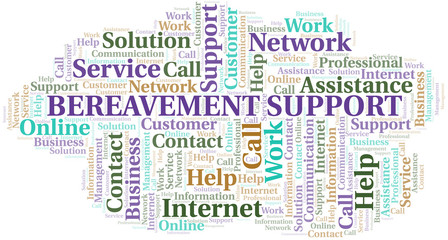 Bereavement Support word cloud vector made with text only.