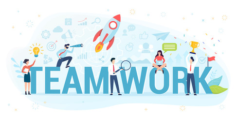 Teamwork concept vector illustration. Idea of working together.