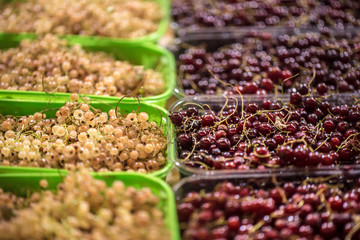 White and red berries at the weekend farmer's market
