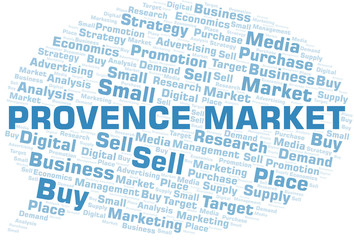 Provence Market word cloud. Vector made with text only.