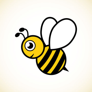 Lovely simple design of a yellow and black bee on a white background