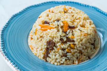 Uzbek Pilaf Rice with Meat, Carrot and Onion / Pilav