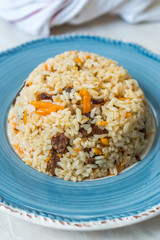 Uzbek Pilaf Rice with Meat, Carrot and Onion / Pilav