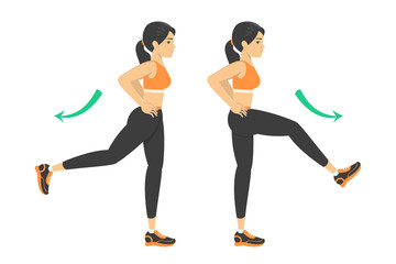 Woman doing leg swing exercise. Warm-up before workout