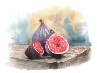 watercolor still life with figs