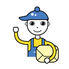 Delivery courier man holding an envelope or parcel box vector icon
