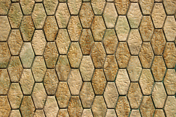 Unique golden and bronze colored hexagon shape tile pattern background