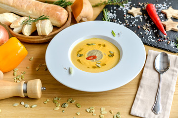 pumpkin tomato on a round plate with beautiful food styling