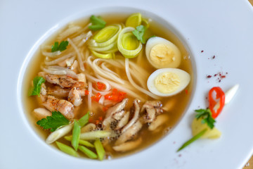 large round noodle soup