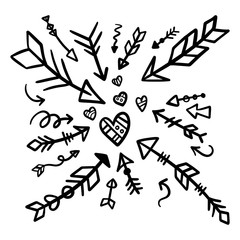Arrows and hearts with hipster style - retro elements
