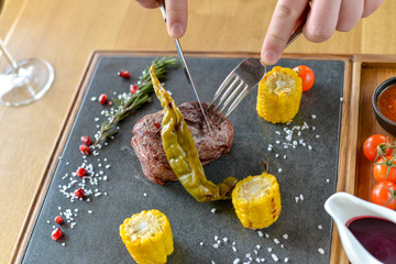 steak minion on black slate in the author's filing macro