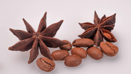 macro photo of coffee beans and star anise