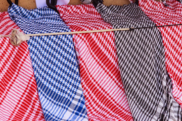 Keffiyeh or kufiya(traditional arabian male headdress) for sale in egyptian bazaar