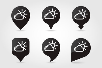 Sun and Cloud pin map icon. Meteorology. Weather