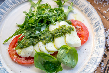 caprese salad on a beautiful plate close-up