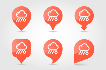 Rain Cloud pin map icon. Downpour. Weather