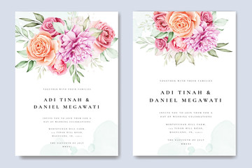 Fototapeta na wymiar watercolor wedding invitation card with beautiful floral background template