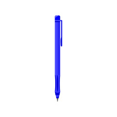 Vector illustration of detailed blue classic ballpoint pen isolated on white background.