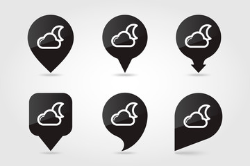 Cloud Moon pin map icon. Meteorology. Weather