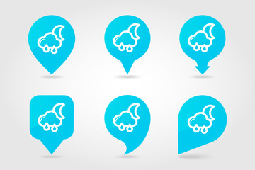 Rain Cloud Moon pin map icon. Meteorology. Weather