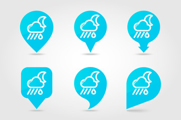 Rain Cloud Moon pin map icon. Meteorology. Weather