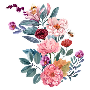 floral illustration, Leaf and buds. Botanic composition for design. branch of flowers